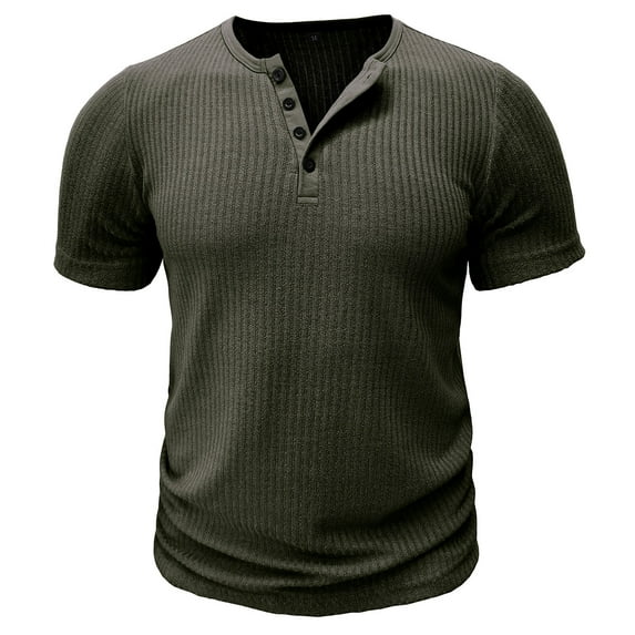IYTR Mens T Shirts Short Sleeve T Shirts Fashion Solid Color Button Down Round Neck Stretch Slim-Fit Gym Shirts Casual Comfy Summer Army Green XXXL
