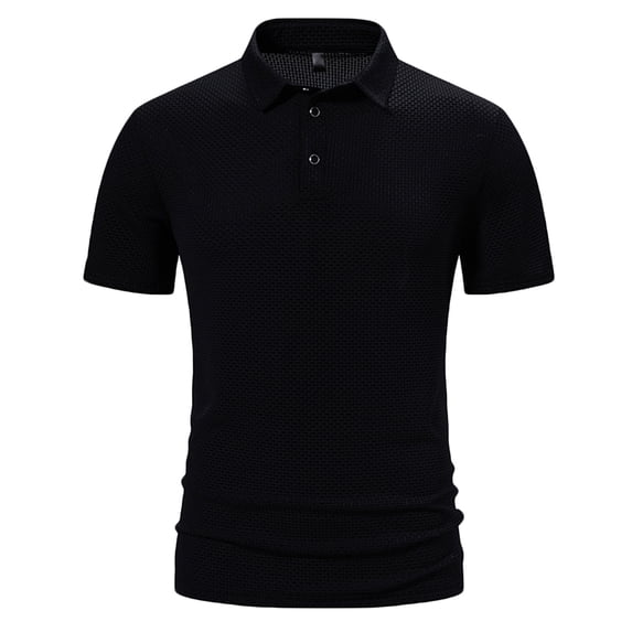 IYTR Mens T Shirts Slim Fitness Muscle Shirts Casual Solid Color Summer Fashion Short Sleeve T Shirts Button Down Turndown Collar Comfy Black XL