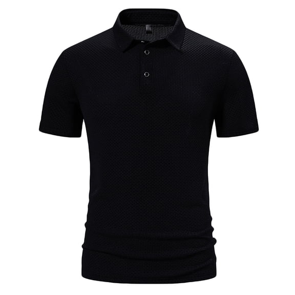 IYTR Mens T Shirts Slim Fitness Muscle Shirts Casual Solid Color Summer Fashion Short Sleeve T Shirts Button Down Turndown Collar Comfy Black XXL