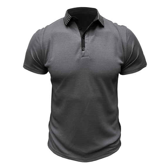 IYTR Mens T Shirts Summer Fitness Sport Daily Shirts Solid Color Comfy Casual Fashion Turndown Collar Short Sleeve T Shirts Gray XL