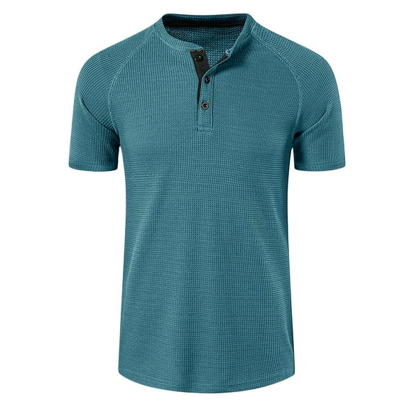 IYTR Mens T Shirts Solid Color Comfy Button Up Crewneck Casual Summer Short Sleeve T Shirts Lightweight Breathable Quick Drying Sports Shirts Fashion Sky Blue XXL