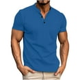 thumbnail image 1 of IYTR Mens T Shirts Solid Color Comfy Short Sleeve Summer T Shirts Button Up Round Neck Casual Lightweight Sport Fitness Shirts Blue L, 1 of 6