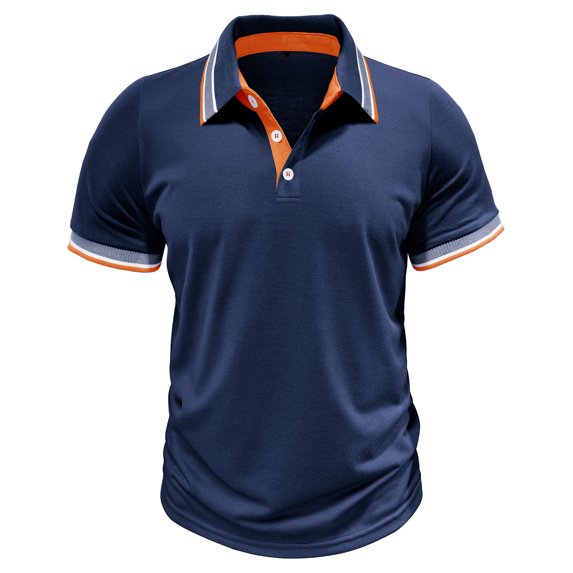 IYTR Mens T Shirts Summer Fitness Sport Daily Shirts Solid Color Comfy Casual Fashion Turndown Collar Short Sleeve T Shirts Blue XL