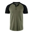 thumbnail image 1 of IYTR Mens T Shirts Summer Patchwork Short Sleeve T Shirts Fashion 3-button Round Neck T-shirts Classic Outdoor Athletic T-shirts Army Green XL, 1 of 5