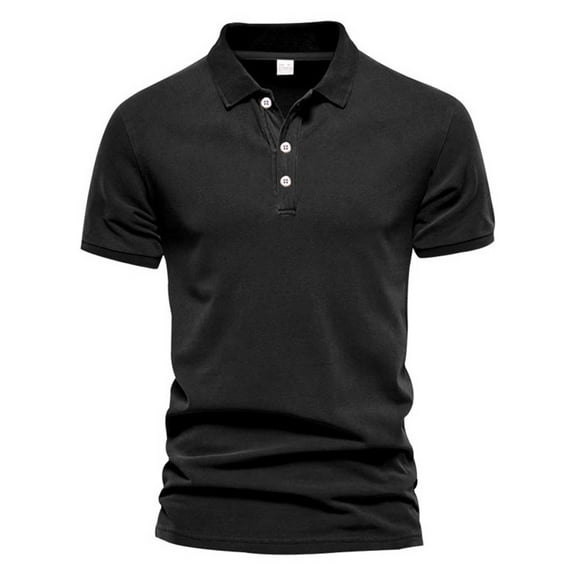 IYTR Mens T Shirts Summer Solid Color Short Sleeve T Shirts Fashion 3-button Lapel T-shirts Comfy Daily Office Shirts Black XXXL