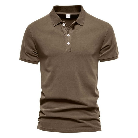 IYTR Mens T Shirts Summer Solid Color Short Sleeve T Shirts Fashion 3-button Lapel T-shirts Comfy Daily Office Shirts Brown M