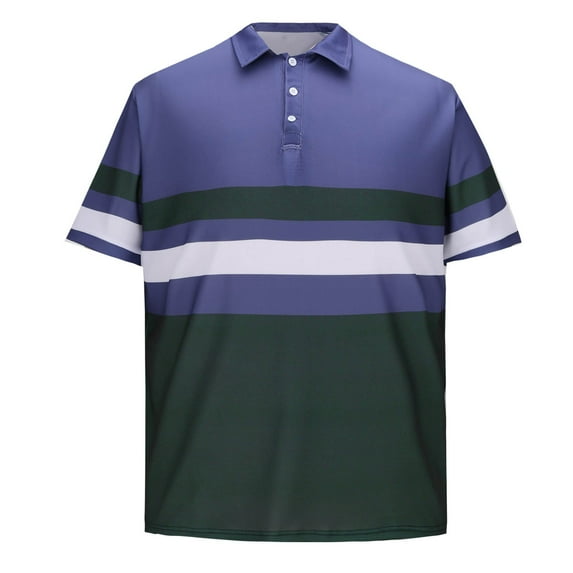 IYTR Mens T Shirts Summer Stripe Stitching Short Sleeve T Shirts Fashion Button-up Lapel T-shirts Outdoor Sport Finess Shirts Navy M