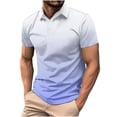 thumbnail image 1 of IYTR Mens T-shirts Button Short Sleeve Turndown Collar Shirts Fashion Workout Shirts Gradient Color T-shirts Dark Blue XXXXL, 1 of 1