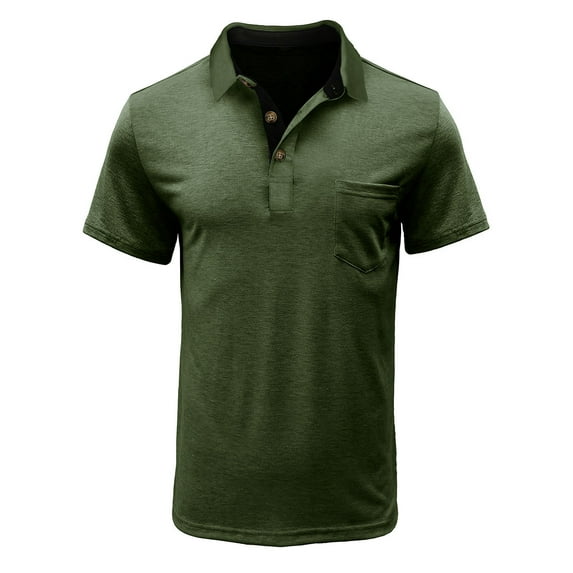 IYTR Mens Tops Short Sleeve Casual Lapel Buttons Shirt Solid Color Lightweight Blouses Summer T Shirt Army Green L