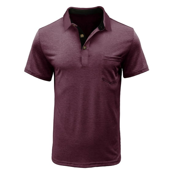 IYTR Mens Tops Short Sleeve Casual Lapel Buttons Shirt Solid Color Lightweight Blouses Summer T Shirt Hot Pink XXL