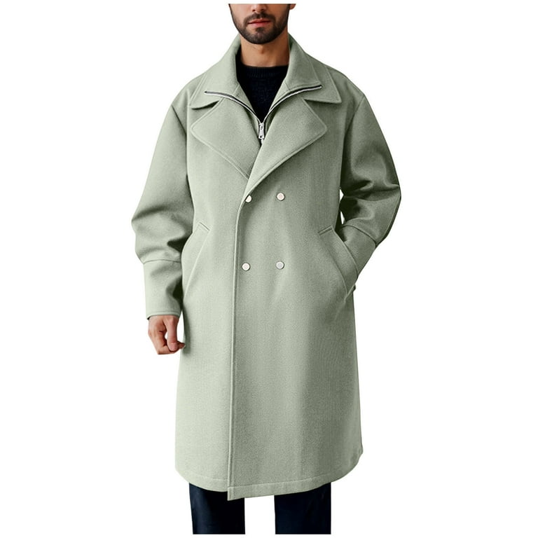 IYTR Mens Trench Coat Fall Winter Long Sleeve Button