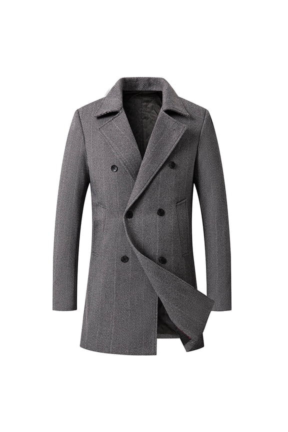 Mens Trench Coat Fall Winter Long Warm Jackets Lapel Double Breasted Wool Blend Mid Long Trench Coat (Gray,XXL)