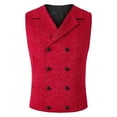 thumbnail image 1 of IYTR Mens Two Breasted Suit Vest Solid Color Button-up Lapel Coat Sleeveless Jacket Business Casual Vest Jacket with Pocket Red L, 1 of 3