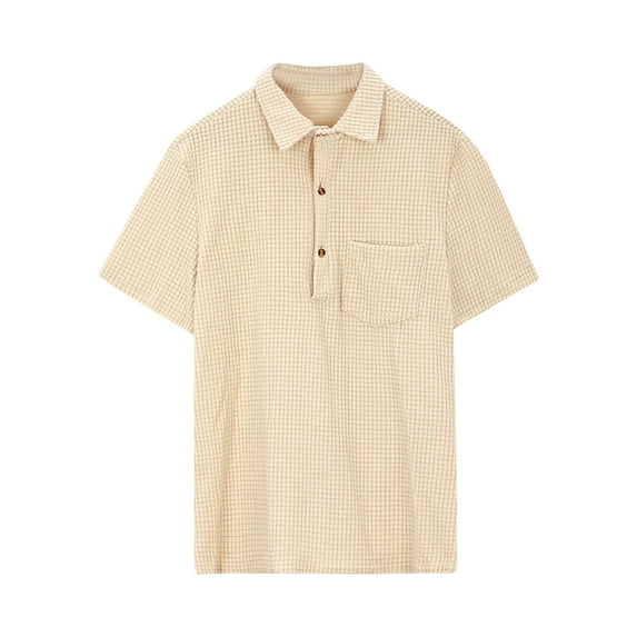 IYTR Mens Vintage Leisure Work Shirts With Pocket Fashion Lapel Button Down Casual Solid Color Summer Comfy Short Sleeve Shirts Regular Fit T-shirts Khaki S