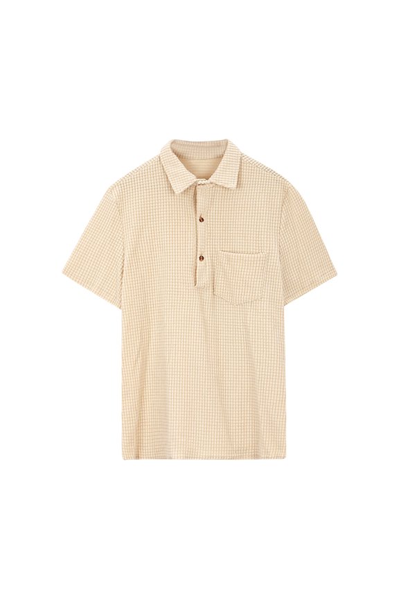 Mens Vintage Leisure Work Shirts With Pocket Fashion Lapel Button Down Casual Solid Color Summer Comfy Short Sleeve Shirts Regular Fit T-shirts Khaki XL