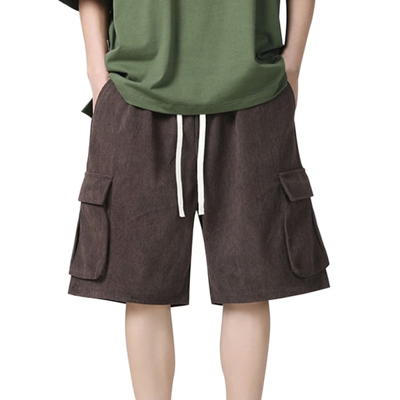 IYTR Mens Wide Leg Casual Cargo Shorts with Pockets Casual Loose Drawstring Waist Hiking Shorts (Coffee,M)