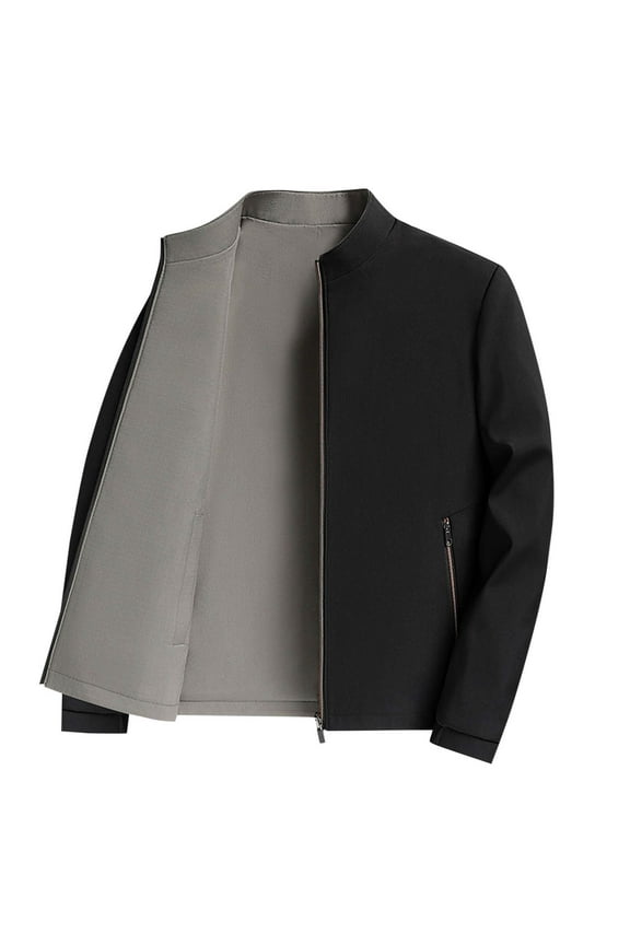 Mens Winter Coats Zipper Pocket Double-sided Coats Long Sleeve Casual Zip Up Jacket Fashion Thermal Outwear (Black,XXL)