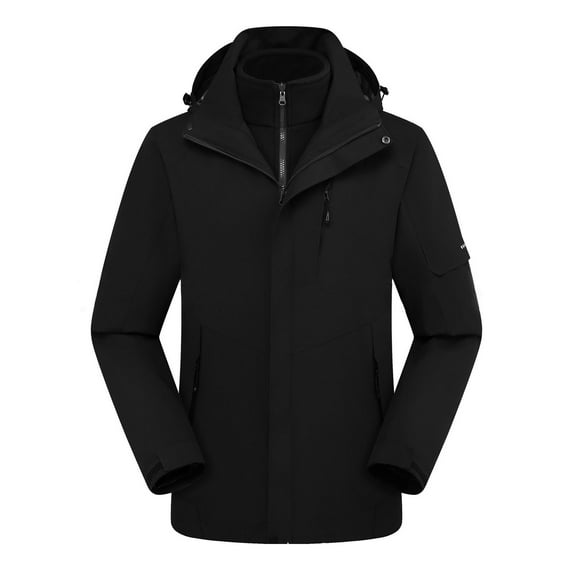 IYTR Mens Winter Jacket 3 in 1 Waterproof Winter Jacket Snow Jacket Windproof Hooded with Inner Warm Fleece Coat (Black,XXL)