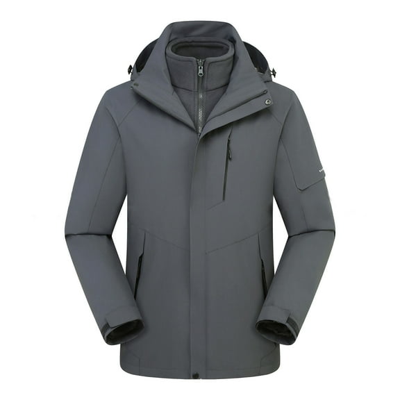 IYTR Mens Winter Jacket 3 in 1 Waterproof Winter Jacket Snow Jacket Windproof Hooded with Inner Warm Fleece Coat (Gray,XS)
