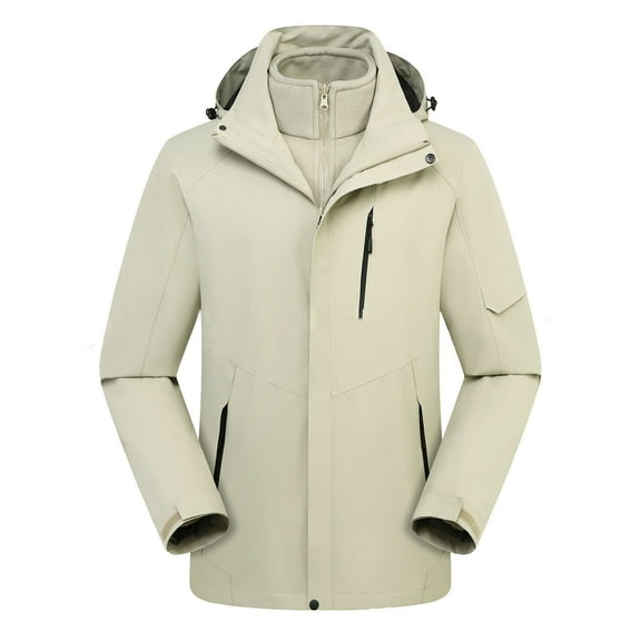 IYTR Mens Winter Jacket 3 in 1 Waterproof Winter Jacket Snow Jacket Windproof Hooded with Inner Warm Fleece Coat (Khaki,L)