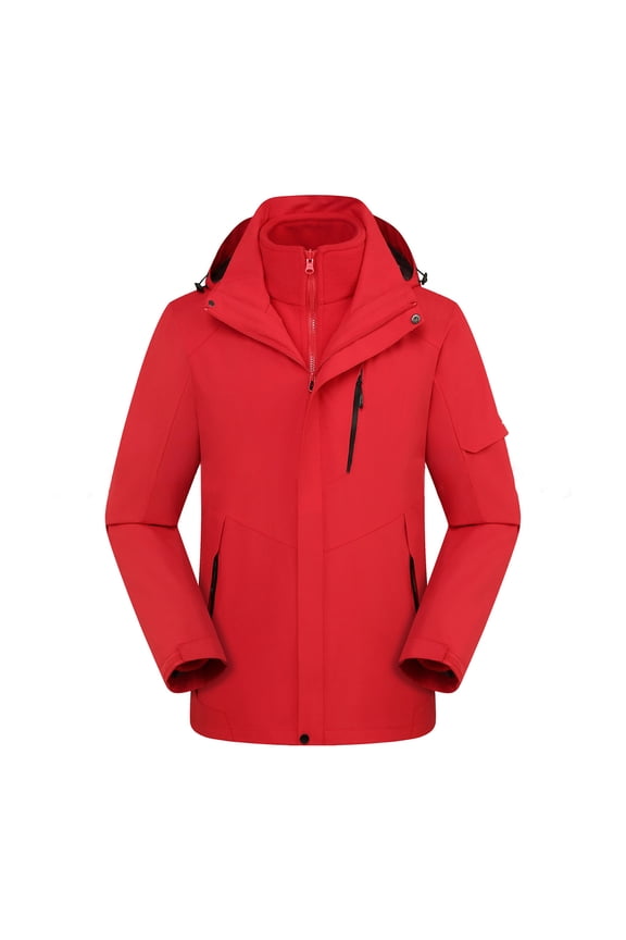 Mens Winter Jacket 3 in 1 Waterproof Winter Jacket Snow Jacket Windproof Hooded with Inner Warm Fleece Coat (Red,S)