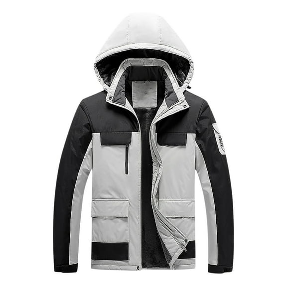 IYTR Mens Winter Jacket Comfy Thicken Warm Jacket Coat with Pocket Solid Color Zipper Hooded Neck Long Sleeve Jacket White XL