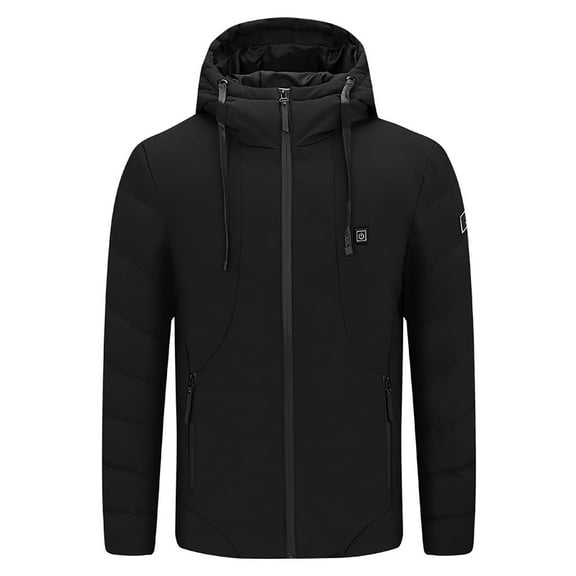 IYTR Mens Winter Jacket Fashion Warm Tops Coats with Pocket Long Sleeve Jacket Zipper Hooded Draswtring Solid Color Black XXXXXXL
