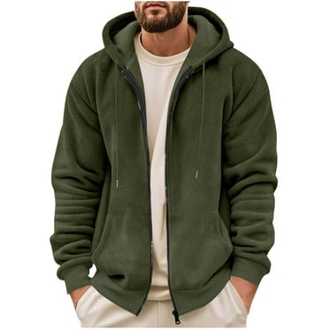 IYTR Mens Winter Jacket Full-Zip Hoodie Long Sleeve Hooded Casual Jacket with Pockets Warm Fall Winter Coat for Daliy Wear (Army Green,XL)