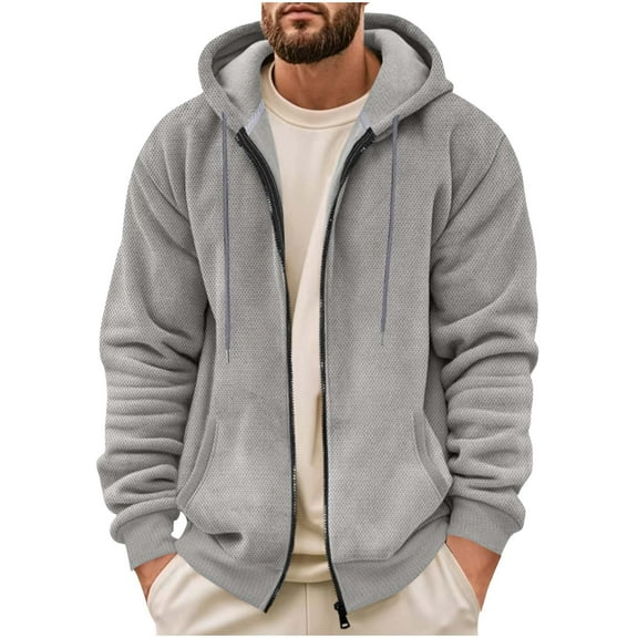 IYTR Mens Winter Jacket Full-Zip Hoodie Long Sleeve Hooded Casual Jacket with Pockets Warm Fall Winter Coat for Daliy Wear (Gray,XXL)
