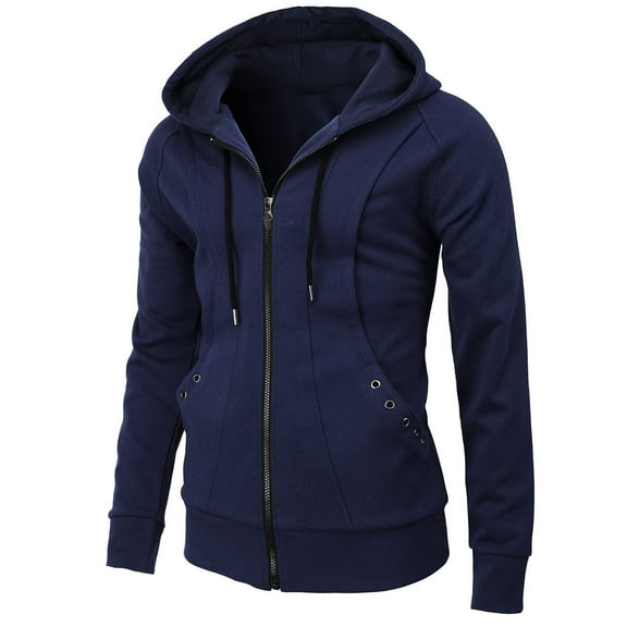 IYTR Mens Winter Jacket Leisure Sweater Fleece Cardigan Hooded Jackets with Pocket Solid Color Long Sleeve Jacket Zipper Hooded Neck Navy XXXL