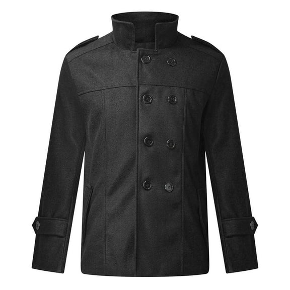 IYTR Mens Winter Jacket Long Sleeve Jacket Button Up Lapel Solid Color Leisure Single Breasted Coat with Pocket Black M