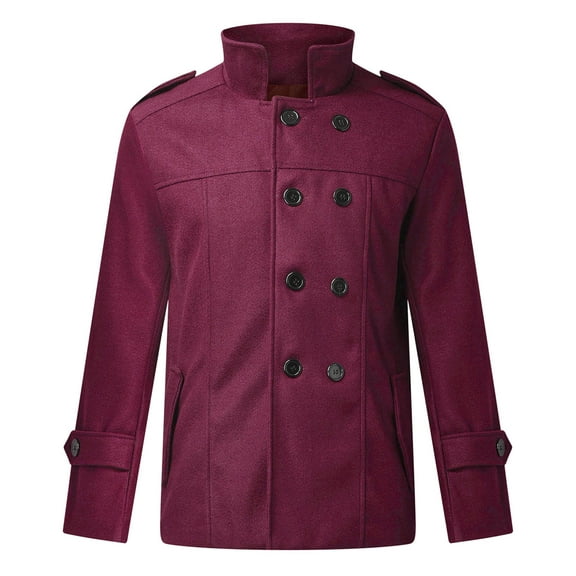 IYTR Mens Winter Jacket Long Sleeve Jacket Button Up Lapel Solid Color Leisure Single Breasted Coat with Pocket Red L