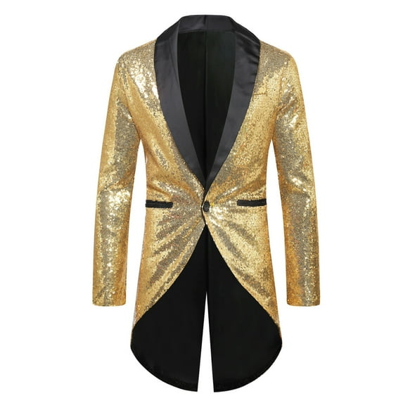 IYTR Mens Winter Jacket Long Sleeve Jacket Button-up Turndown Collar Casual Button Sequin Suit Performance Suit Tuxedo with Pocket Solid Color Gold S