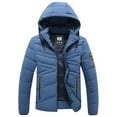 thumbnail image 1 of IYTR Mens Winter Jacket Long Sleeve Jacket Solid Color Zipper Hooded Neck Casual Padded Jacket with Pocket Blue XXXXL, 1 of 4