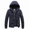 thumbnail image 1 of IYTR Mens Winter Jacket Long Sleeve Jacket Solid Color Zipper Hooded Neck Casual Padded Jacket with Pocket Navy L, 1 of 3