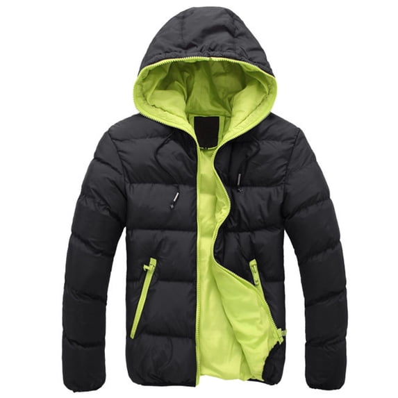 IYTR Mens Winter Jacket Long Sleeve Jacket Zipper Hooded Neck Slim Hoodie -padded Jacket Coat with Pocket Solid Color Black M