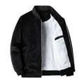 thumbnail image 1 of IYTR Mens Winter Jacket Long Sleeve Jacket Zipper Stand-up Collar Solid Color Winter Fleece Thickened Double-sided Fleece Jacket with Pocket Black L, 1 of 4