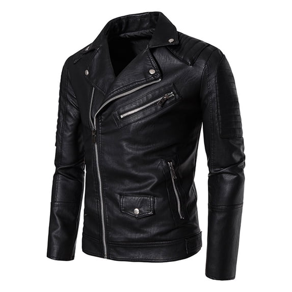 IYTR Mens Winter Jacket Long Sleeve Jacket Zipper Stand-up Collar Warm Leather Jacket Coats with Pocket Solid Color Black XXXL