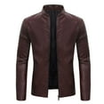 thumbnail image 1 of IYTR Mens Winter Jacket Long Sleeve Jacket Zipper Stand-up Collar Warm Leather Jacket Coats with Pocket Solid Color Red XL, 1 of 4