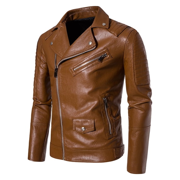 IYTR Mens Winter Jacket Long Sleeve Jacket Zipper Stand-up Collar Warm Leather Jacket Coats with Pocket Solid Color Yellow XXXL