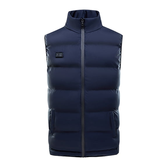 IYTR Mens Winter Jacket Loose Outdoor Workout Heated Vest Coat with Pocket Solid Color Sleeveless Jacket Zipper Stand-Up Collar Dark Blue XXXXXL
