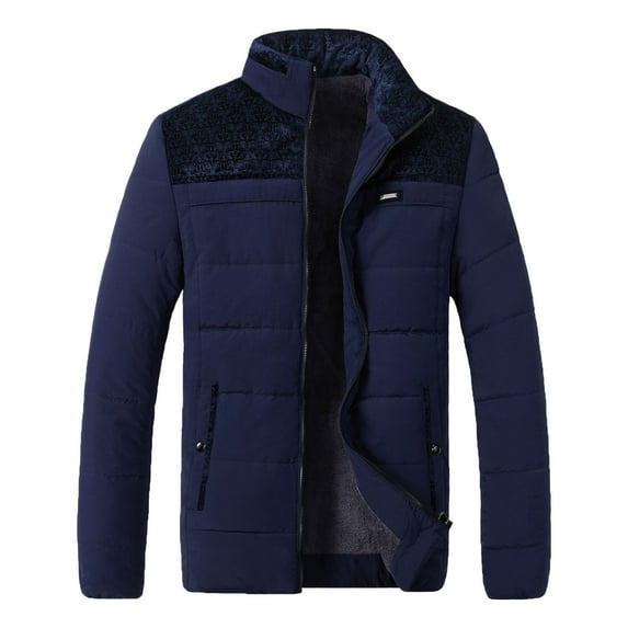 IYTR Mens Winter Jacket Pacthwork Long Sleeve Jacket Zipper Stand-Up Collar Fashion Keep Warm Jacket with Pocket Blue M