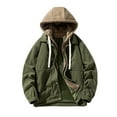 thumbnail image 1 of IYTR Mens Winter Jacket Patchwork Drawstring Hooded Coats Classic Zipper Long Sleeve Corduroy Jackets (Army Green,L), 1 of 4