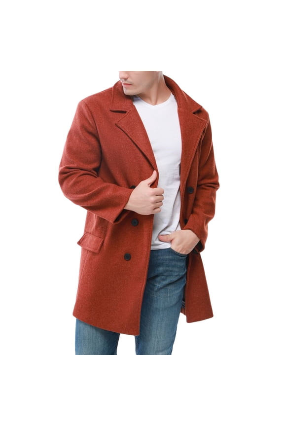Mens Winter Jacket Solid Color Long Sleeve Jacket Fashion Keep Warm Double Breasted Windbreaker Coat Button Up Lapel Wine XL