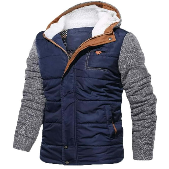 IYTR Mens Winter Jacket Solid Color Long Sleeve Jacket Zipper Hooded Neck Loose Hooded Outwear Coat with Pocket Blue M