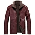 thumbnail image 1 of IYTR Mens Winter Jacket Solid Color Long Sleeve Jacket Zipper Lapel Plus Velvet Leather Jackets with Pocket Red L, 1 of 3
