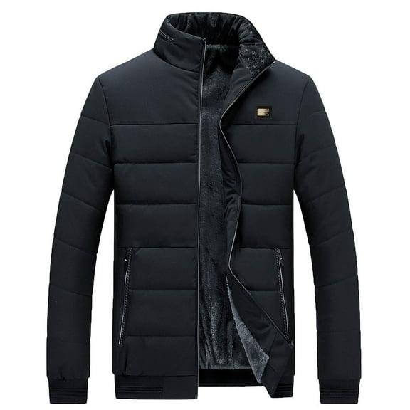 IYTR Mens Winter Jacket Solid Color Long Sleeve Jacket Zipper Stand-Up Collar Loose Keep Warm Jacket Coat with Pocket Black XXL