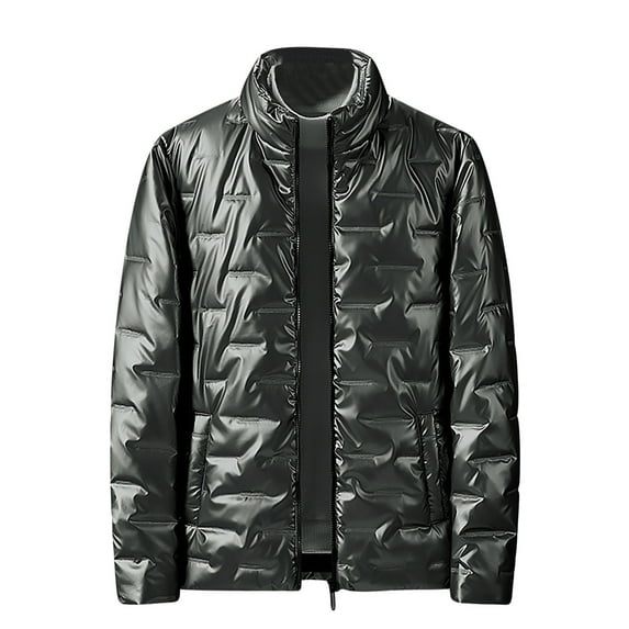 IYTR Mens Winter Jacket Solid Color Long Sleeve Jacket Zipper Stand-Up Collar Loose Outdoor -padded Coat with Pocket Dark Gray XXXL