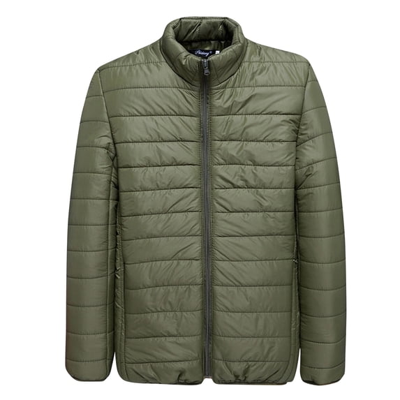 IYTR Mens Winter Jacket Solid Color Long Sleeve Zipper Stand Collar Jacket Plus Size -padded Jacket Coats with Pockets Army Green XXXXL