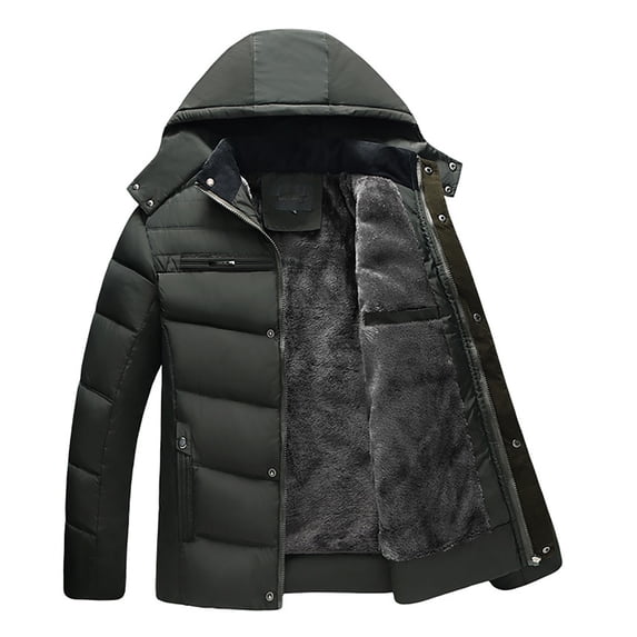 IYTR Mens Winter Jacket Solid Color Zipper Hooded Neck Long Sleeve Jacket Leisure Thickening Jacket with Pocket Green XXXXL